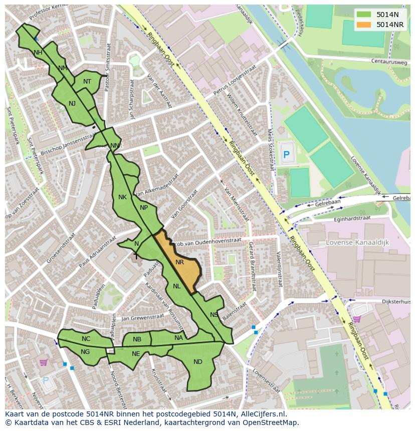 Afbeelding van het postcodegebied 5014 NR op de kaart.