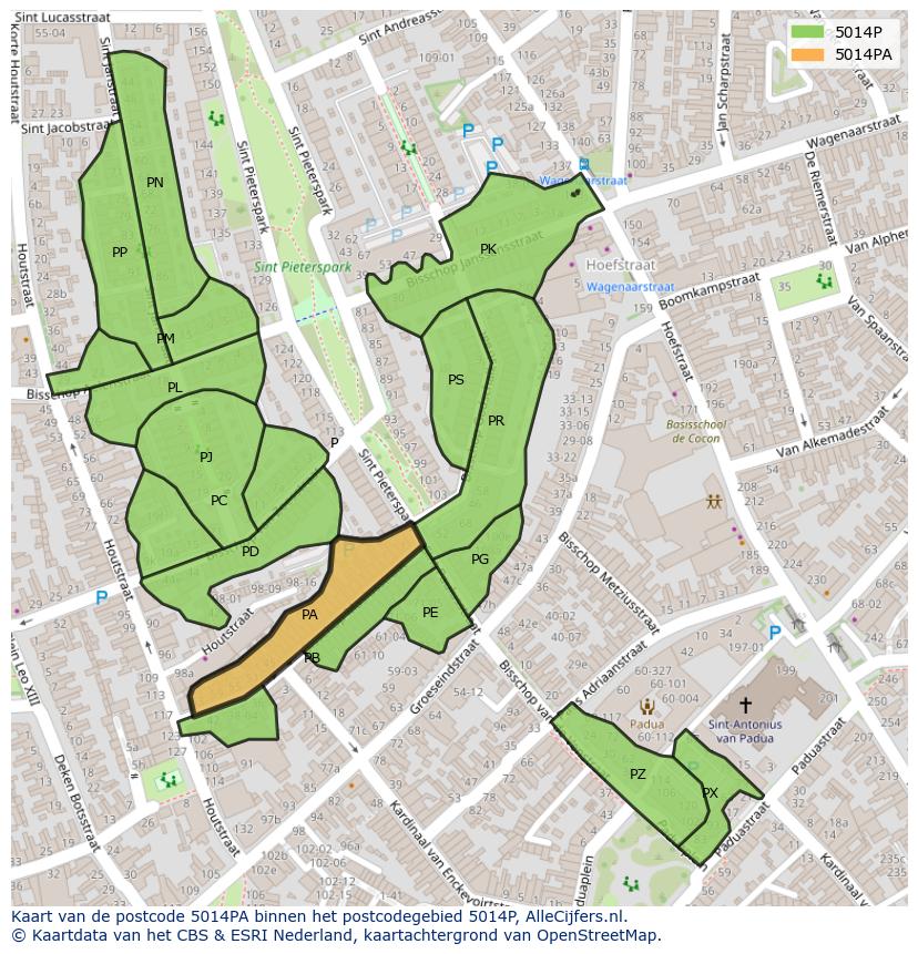 Afbeelding van het postcodegebied 5014 PA op de kaart.