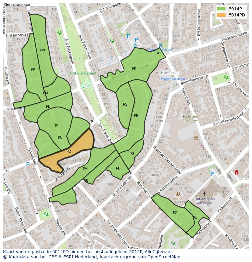 Afbeelding van het postcodegebied 5014 PD op de kaart.