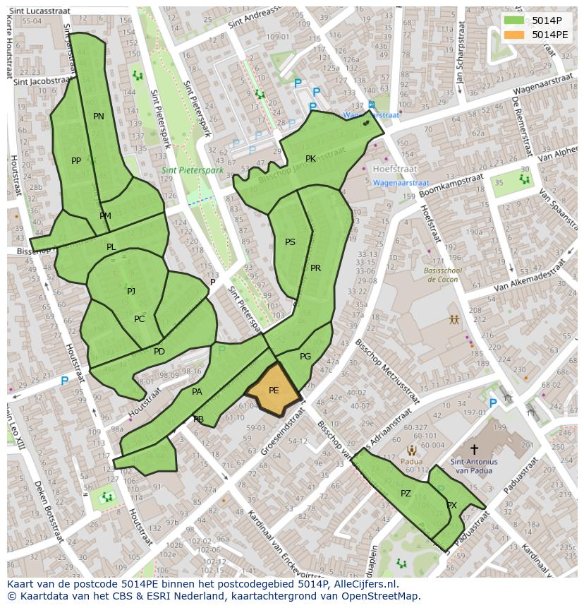 Afbeelding van het postcodegebied 5014 PE op de kaart.