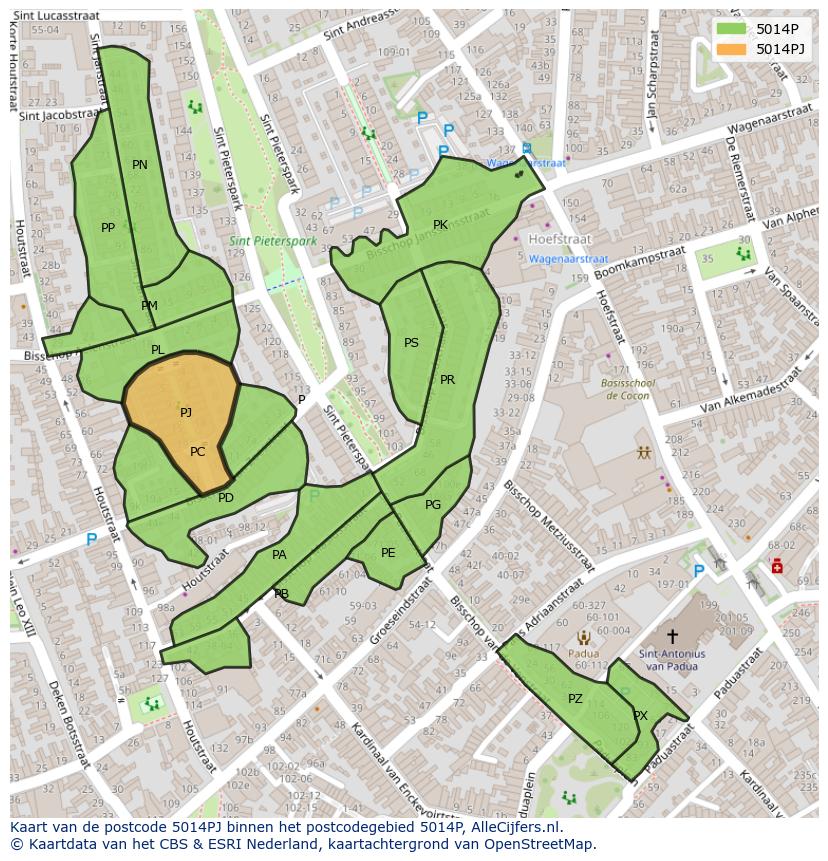 Afbeelding van het postcodegebied 5014 PJ op de kaart.