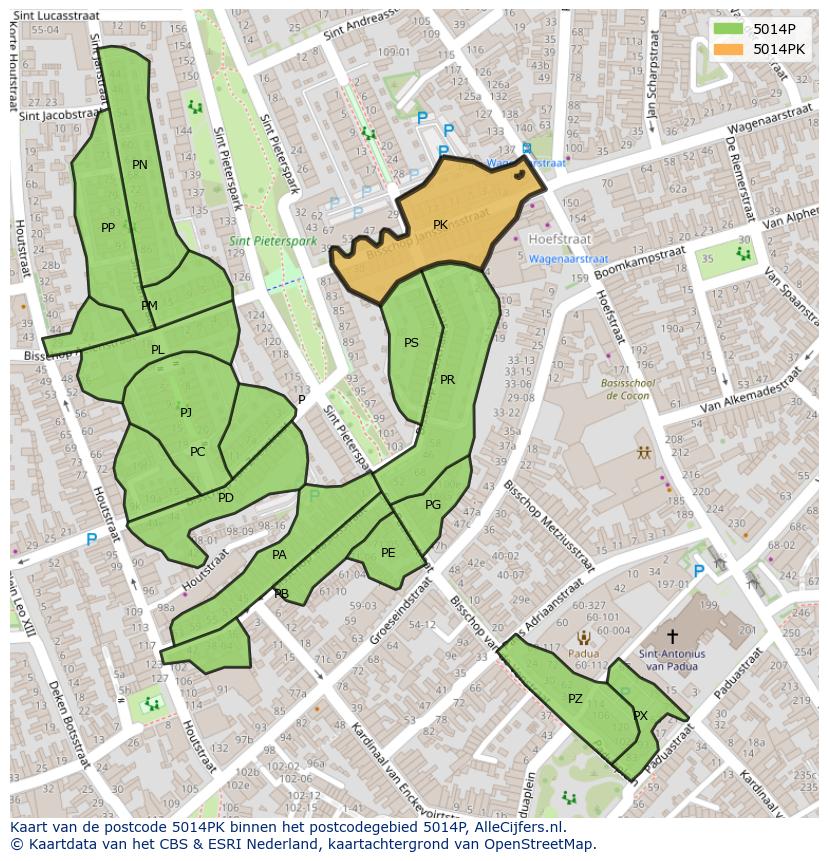 Afbeelding van het postcodegebied 5014 PK op de kaart.