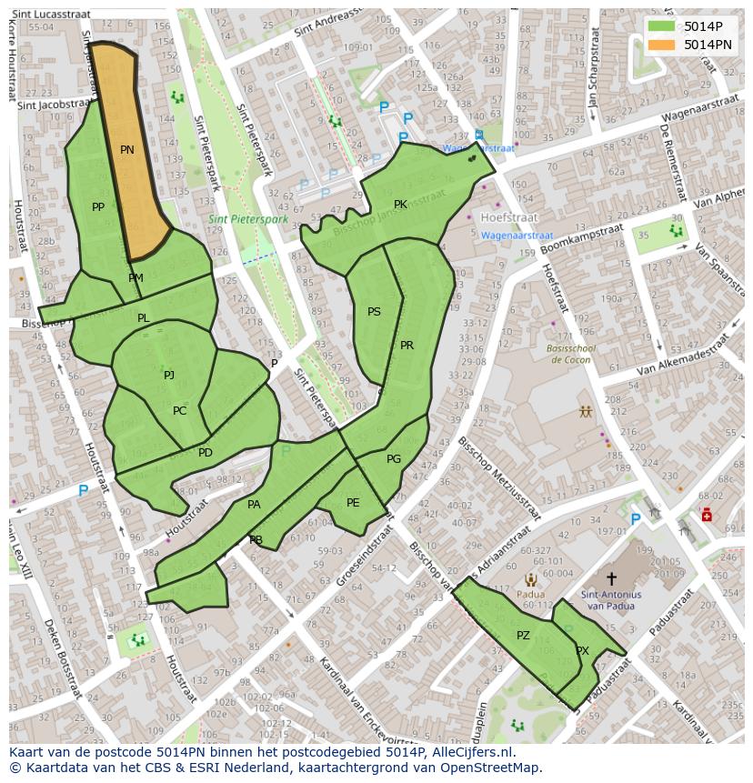 Afbeelding van het postcodegebied 5014 PN op de kaart.
