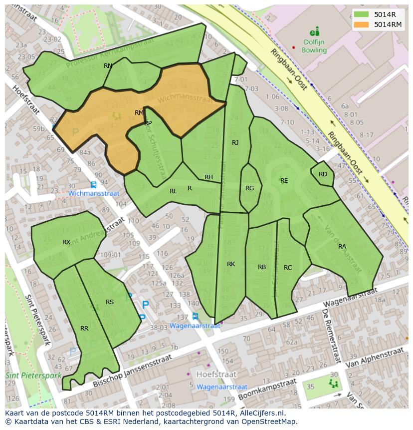 Afbeelding van het postcodegebied 5014 RM op de kaart.