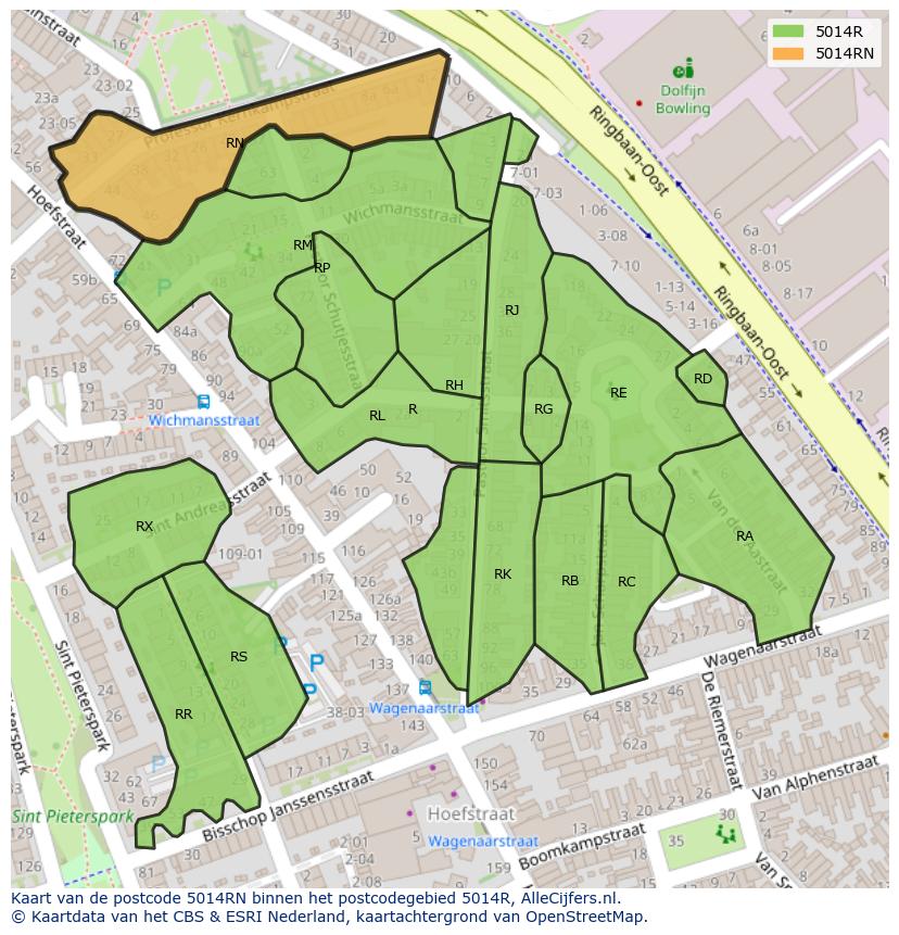 Afbeelding van het postcodegebied 5014 RN op de kaart.