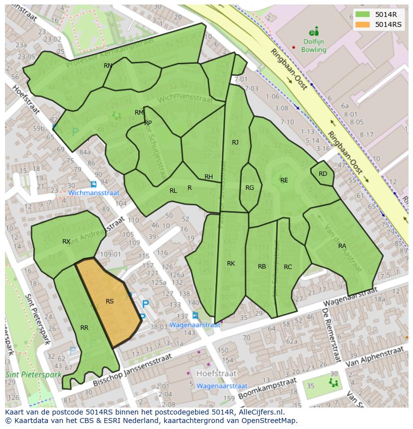 Afbeelding van het postcodegebied 5014 RS op de kaart.
