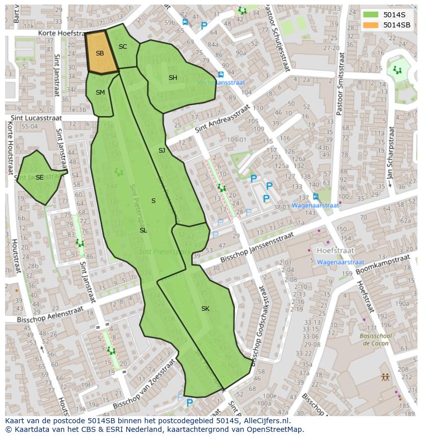 Afbeelding van het postcodegebied 5014 SB op de kaart.