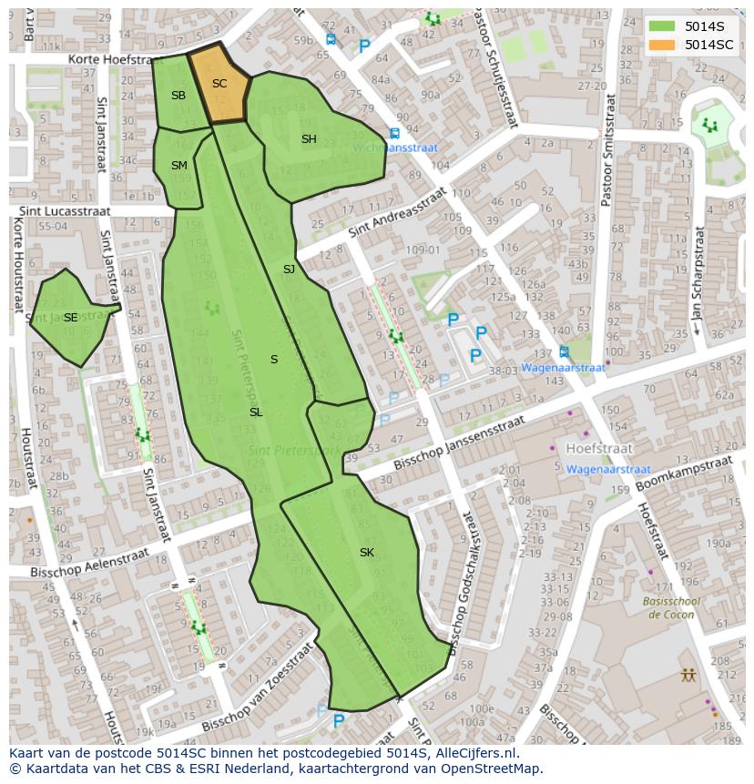 Afbeelding van het postcodegebied 5014 SC op de kaart.