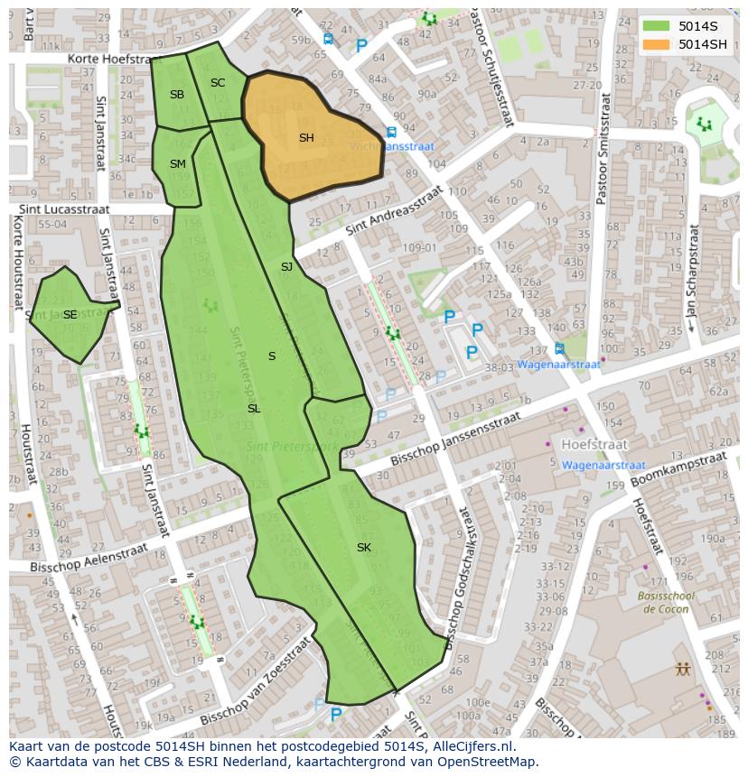Afbeelding van het postcodegebied 5014 SH op de kaart.