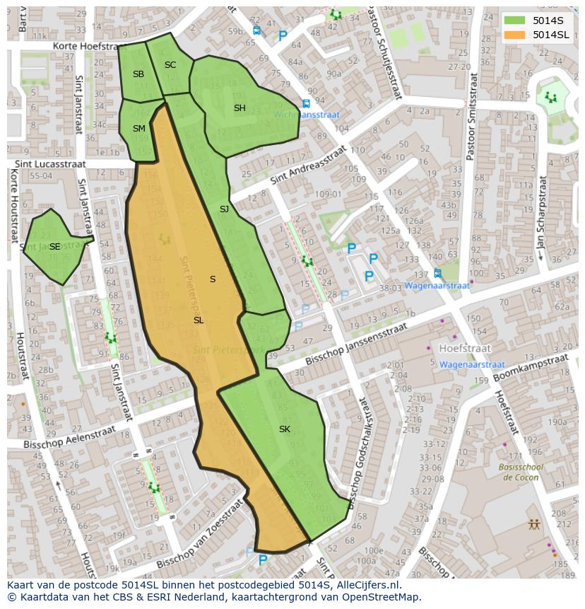 Afbeelding van het postcodegebied 5014 SL op de kaart.