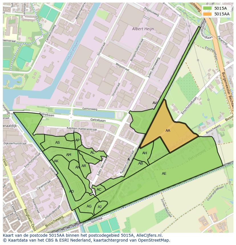 Afbeelding van het postcodegebied 5015 AA op de kaart.