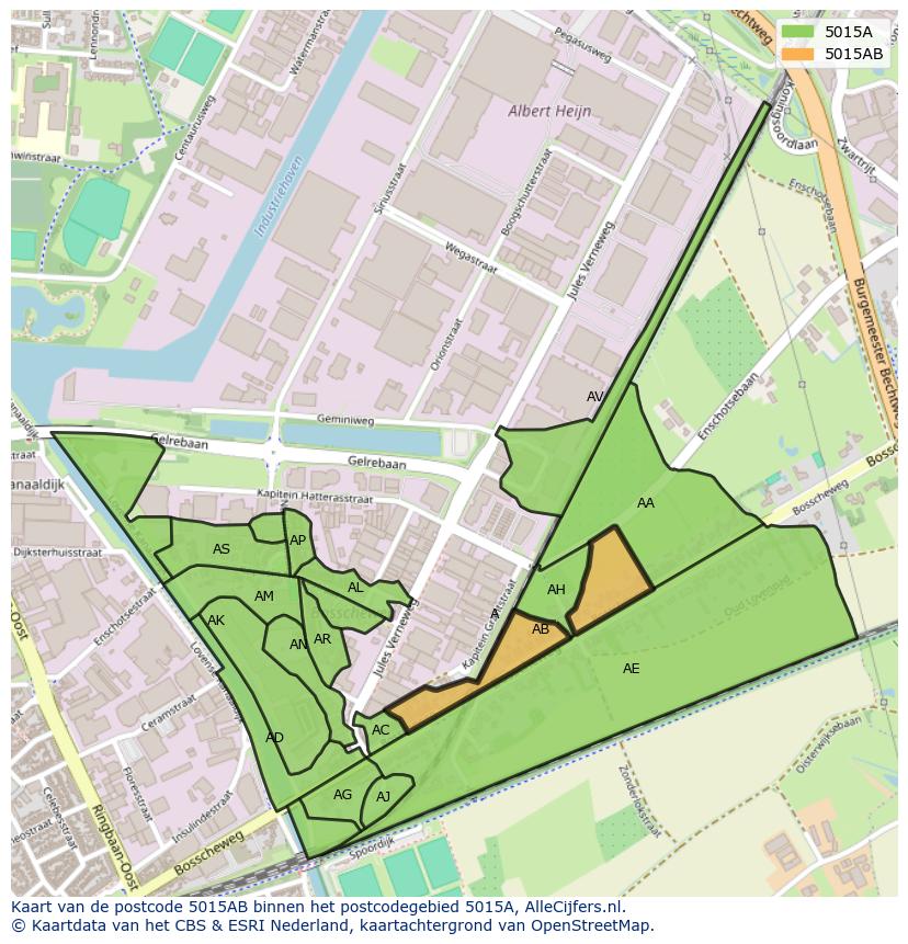 Afbeelding van het postcodegebied 5015 AB op de kaart.