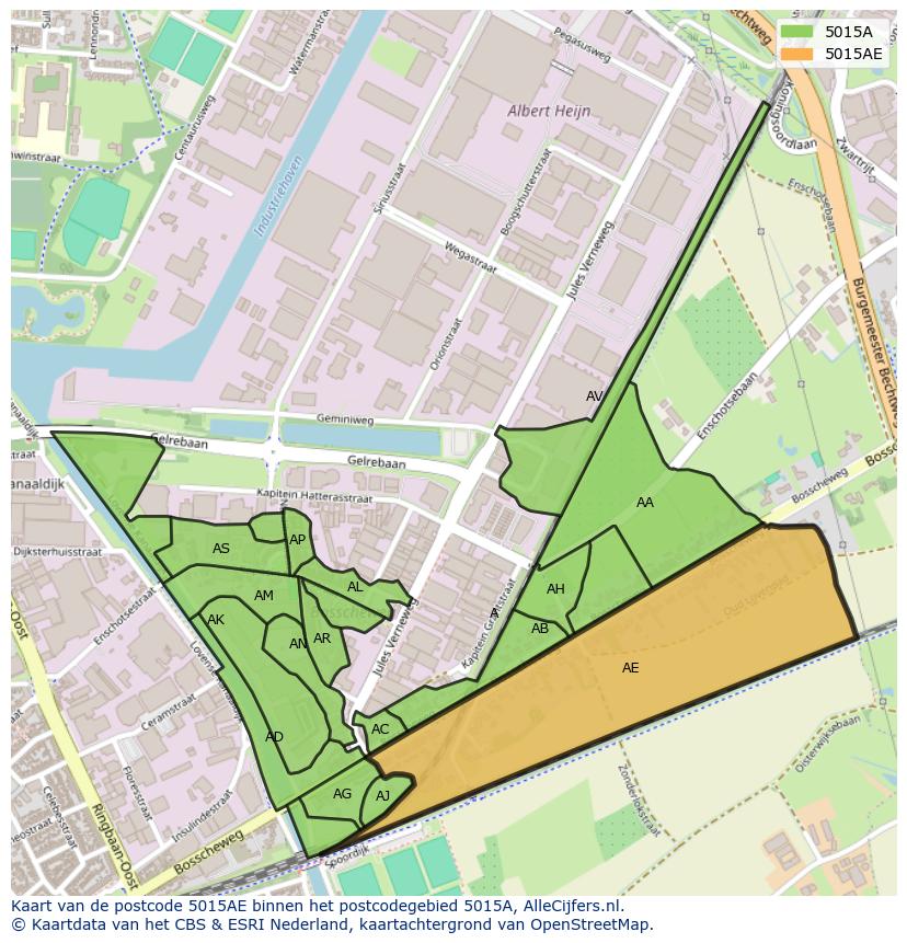 Afbeelding van het postcodegebied 5015 AE op de kaart.
