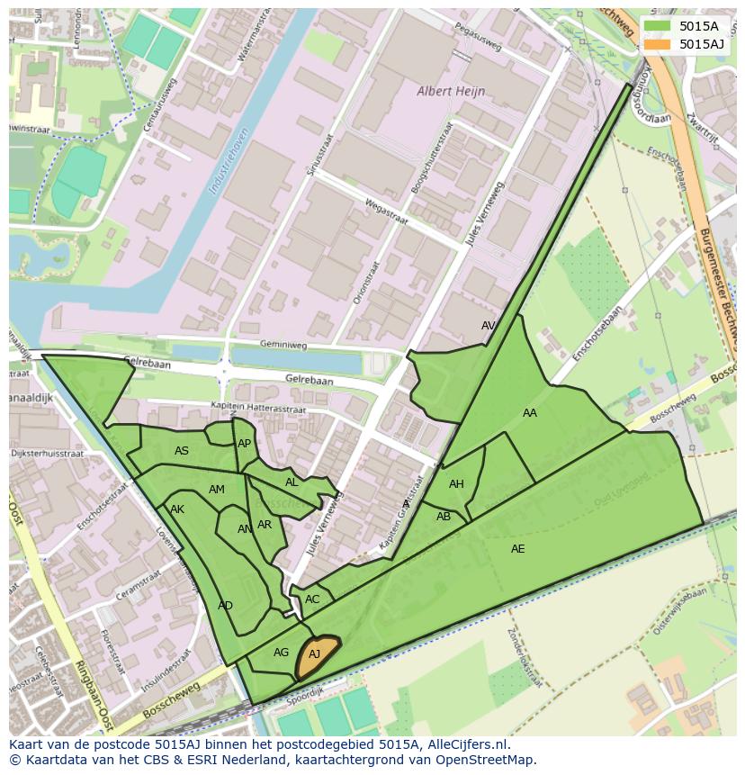 Afbeelding van het postcodegebied 5015 AJ op de kaart.