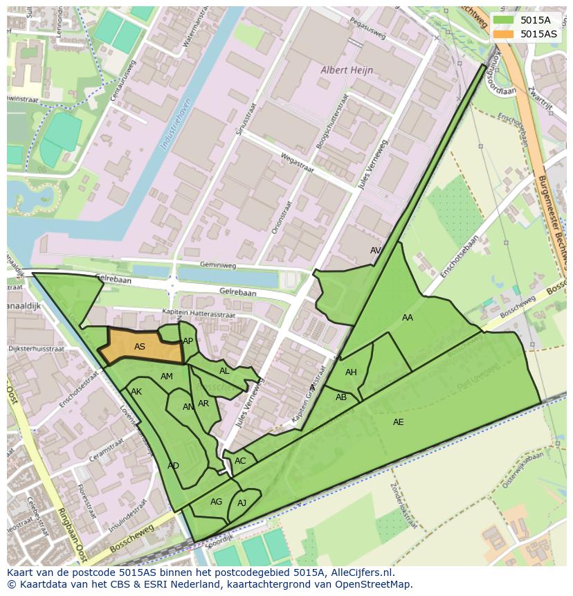 Afbeelding van het postcodegebied 5015 AS op de kaart.