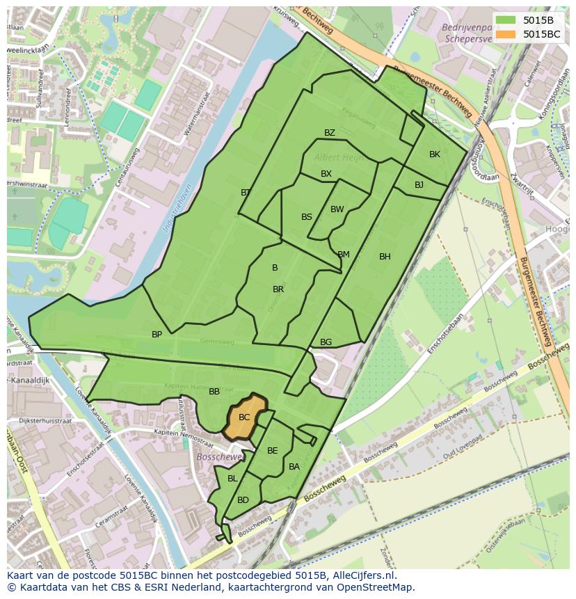 Afbeelding van het postcodegebied 5015 BC op de kaart.