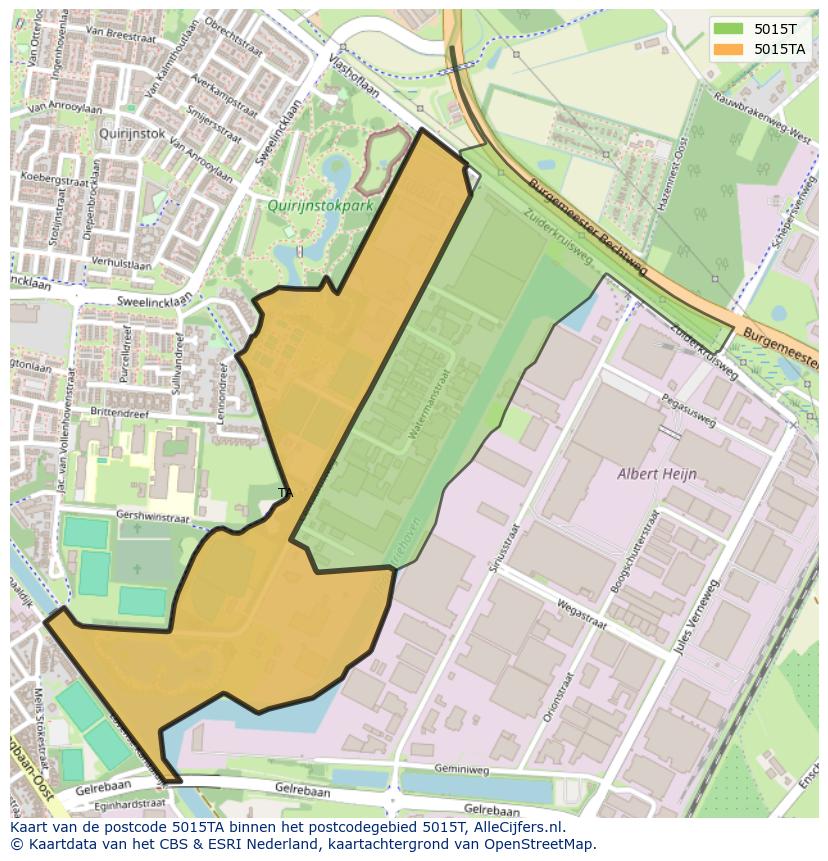 Afbeelding van het postcodegebied 5015 TA op de kaart.