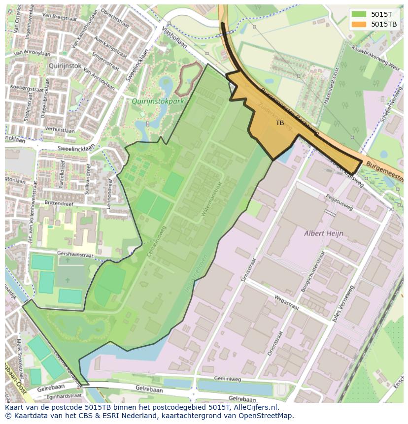 Afbeelding van het postcodegebied 5015 TB op de kaart.