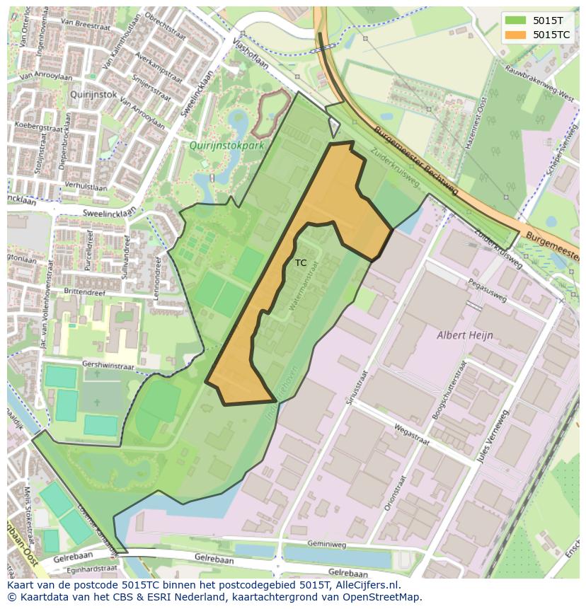 Afbeelding van het postcodegebied 5015 TC op de kaart.