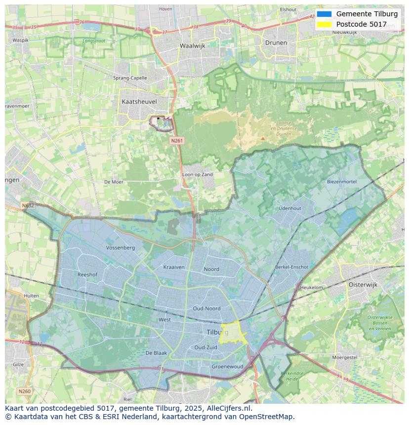 Afbeelding van het postcodegebied 5017 op de kaart.