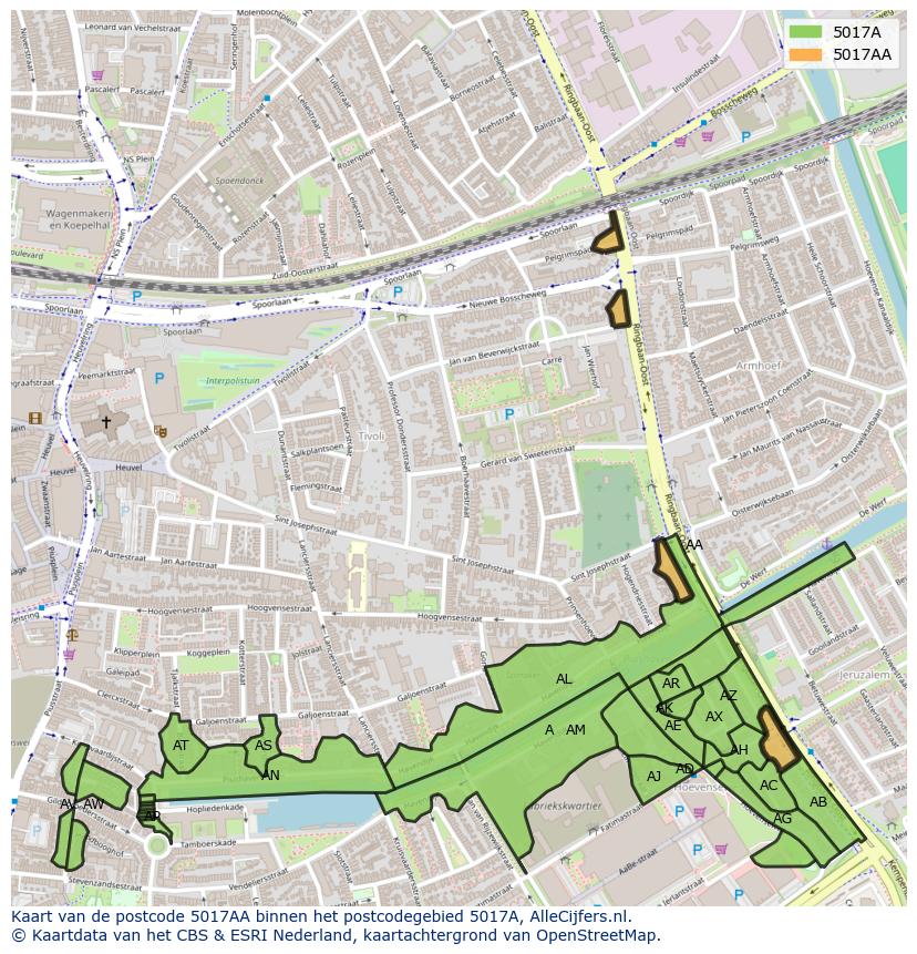 Afbeelding van het postcodegebied 5017 AA op de kaart.