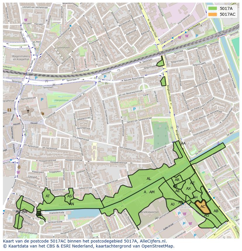 Afbeelding van het postcodegebied 5017 AC op de kaart.