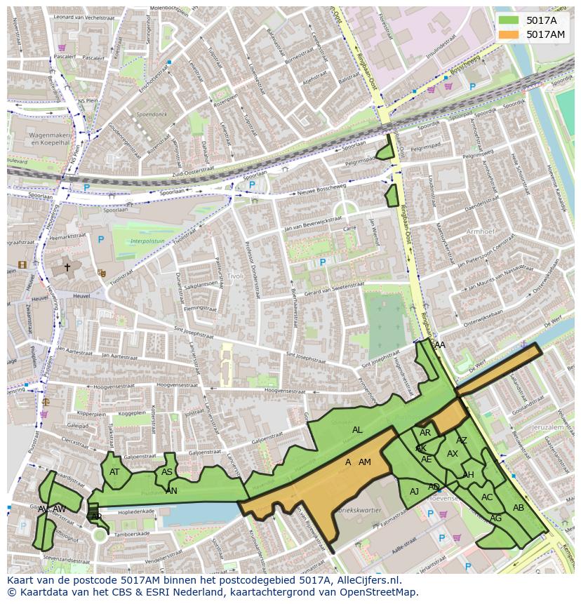 Afbeelding van het postcodegebied 5017 AM op de kaart.