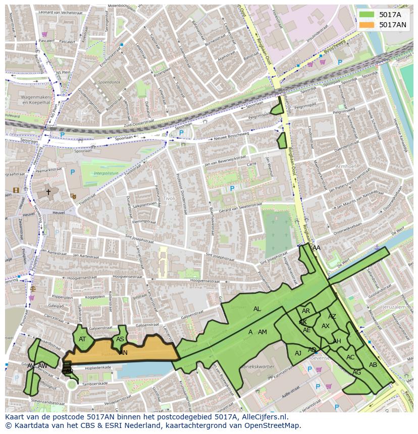 Afbeelding van het postcodegebied 5017 AN op de kaart.
