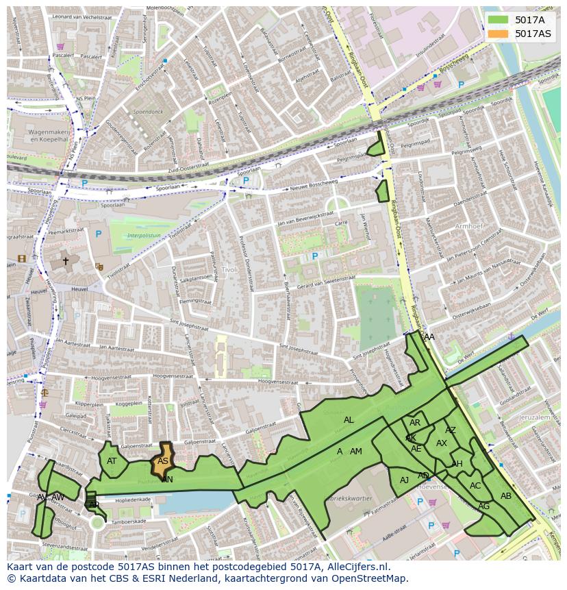 Afbeelding van het postcodegebied 5017 AS op de kaart.