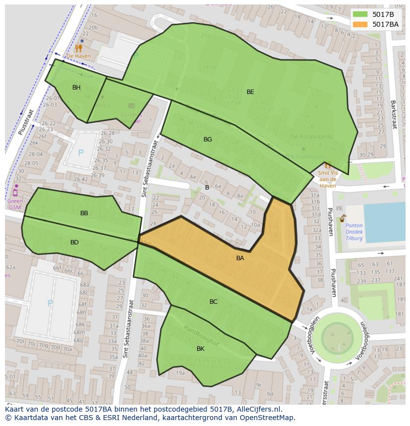 Afbeelding van het postcodegebied 5017 BA op de kaart.