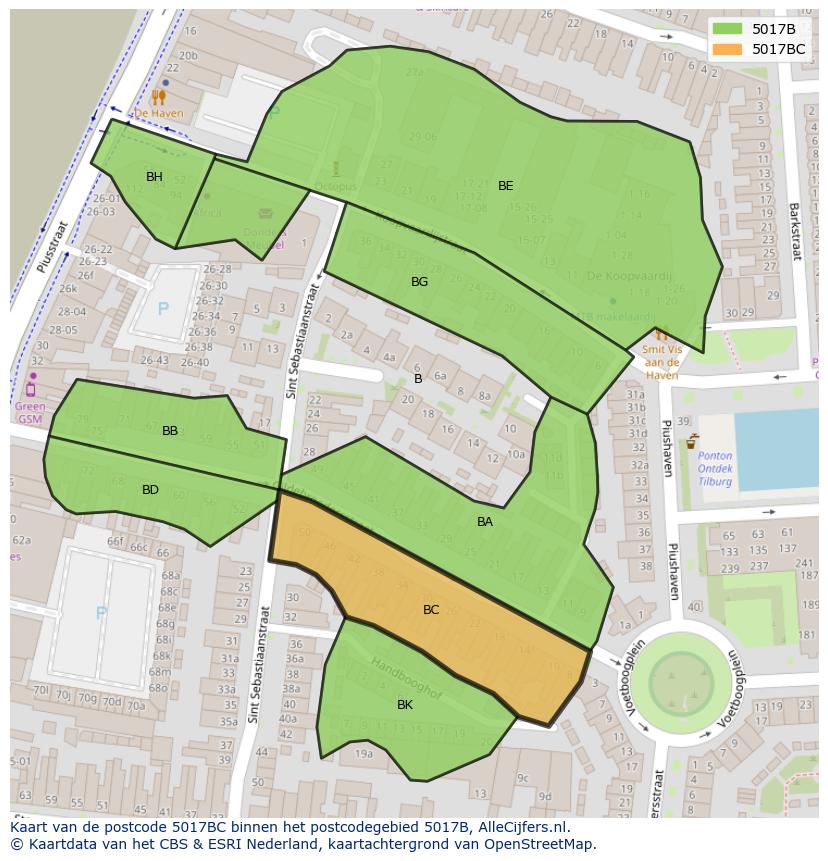 Afbeelding van het postcodegebied 5017 BC op de kaart.