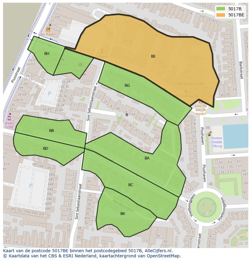 Afbeelding van het postcodegebied 5017 BE op de kaart.