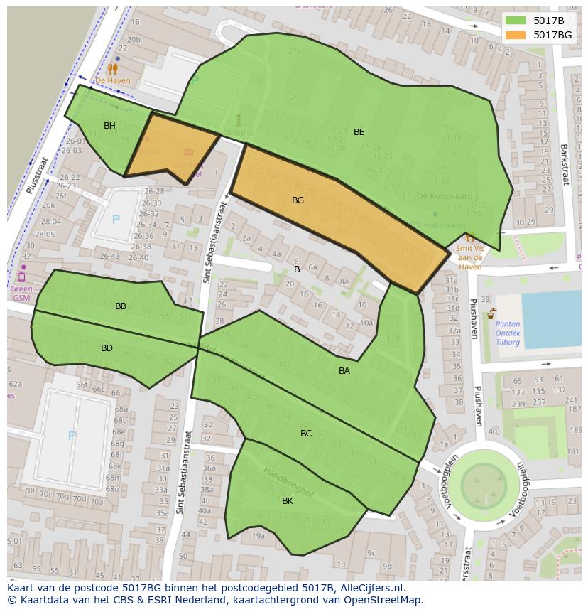 Afbeelding van het postcodegebied 5017 BG op de kaart.
