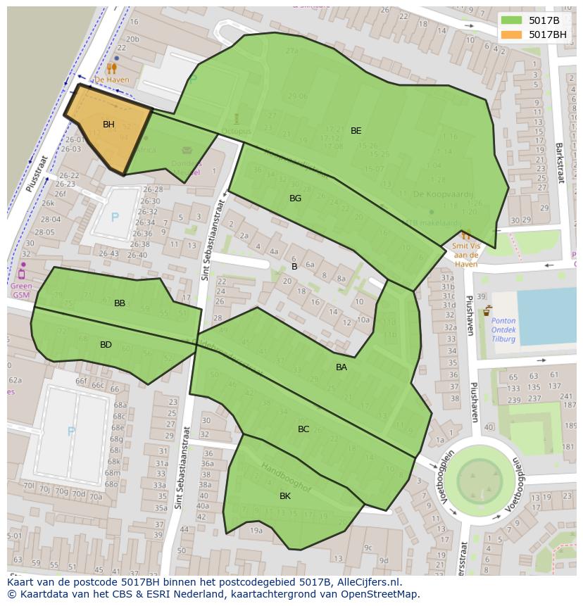 Afbeelding van het postcodegebied 5017 BH op de kaart.