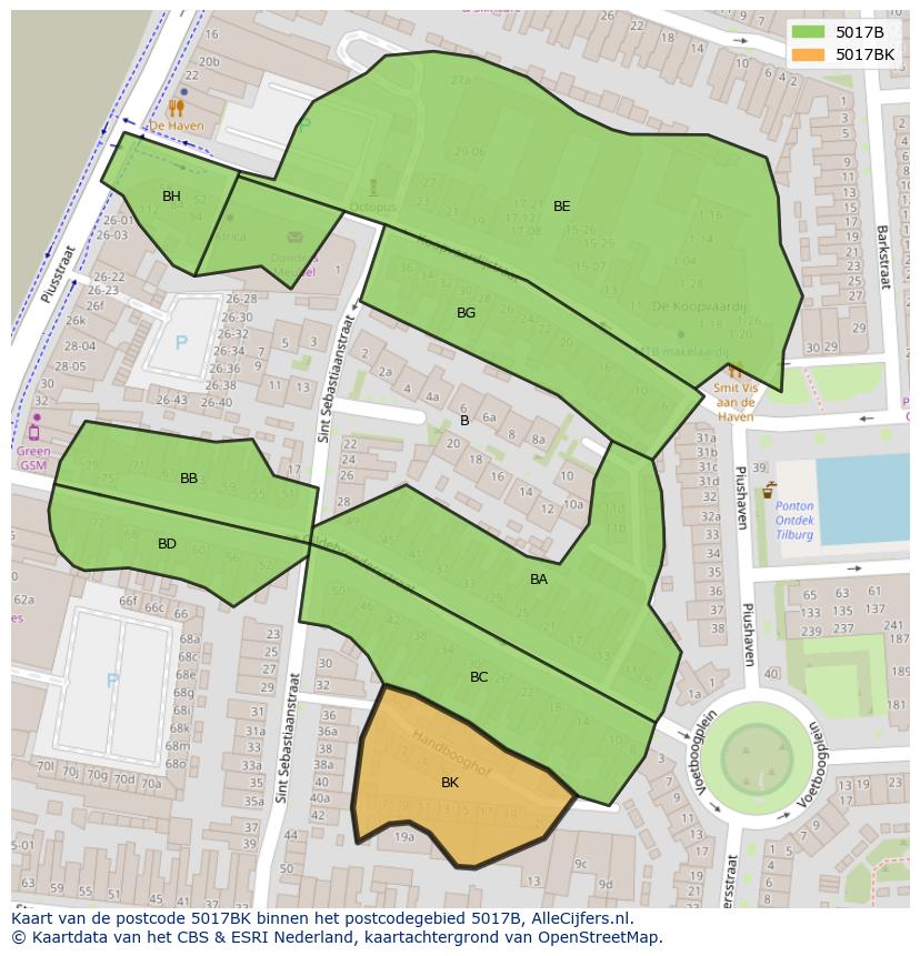 Afbeelding van het postcodegebied 5017 BK op de kaart.