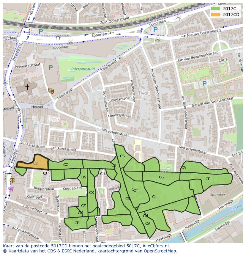 Afbeelding van het postcodegebied 5017 CD op de kaart.