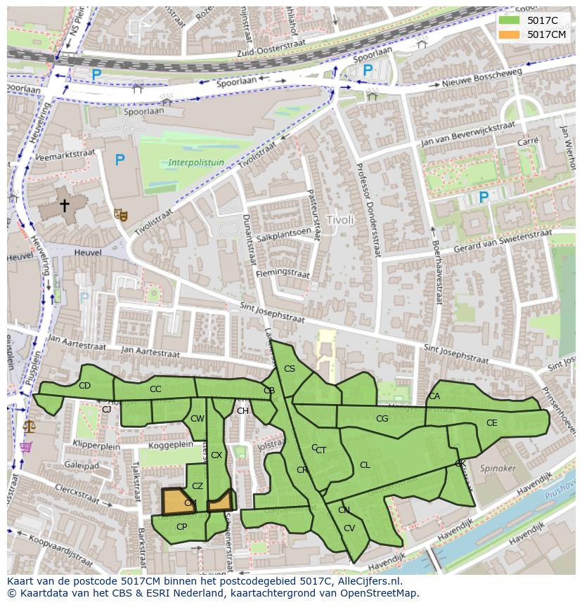 Afbeelding van het postcodegebied 5017 CM op de kaart.