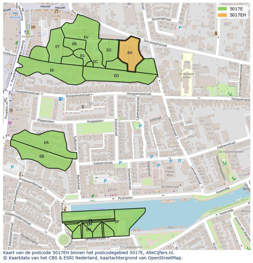 Afbeelding van het postcodegebied 5017 EH op de kaart.