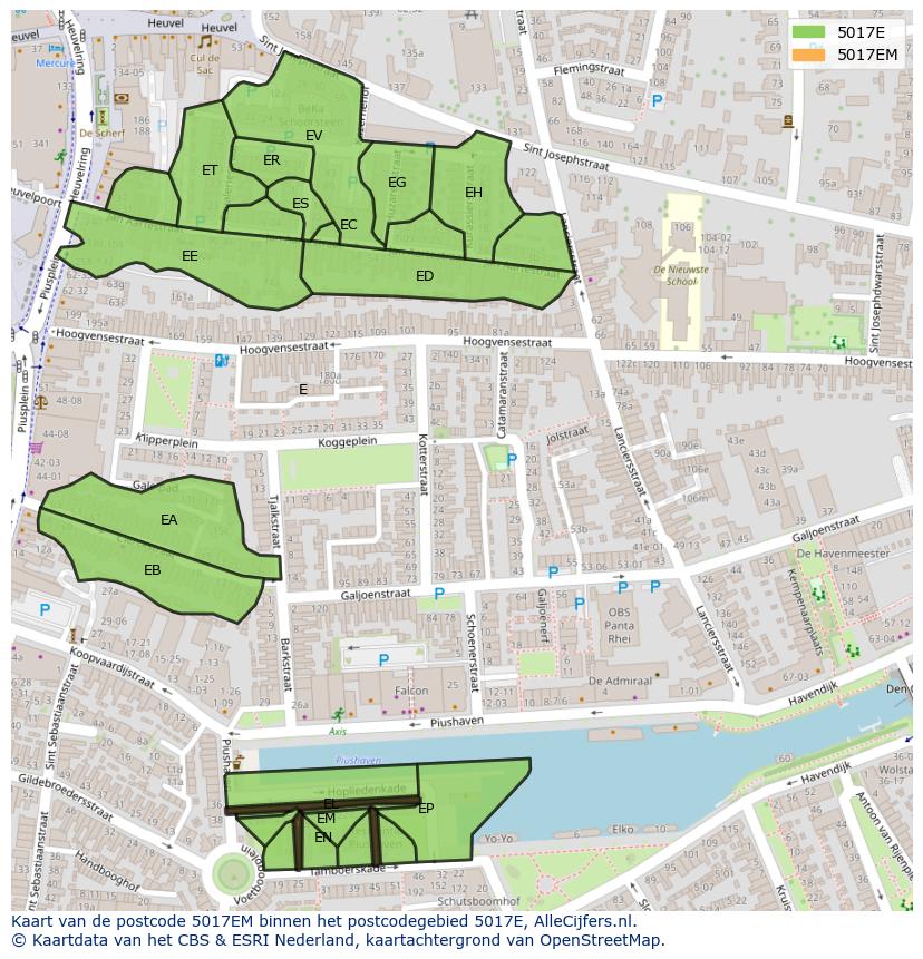 Afbeelding van het postcodegebied 5017 EM op de kaart.