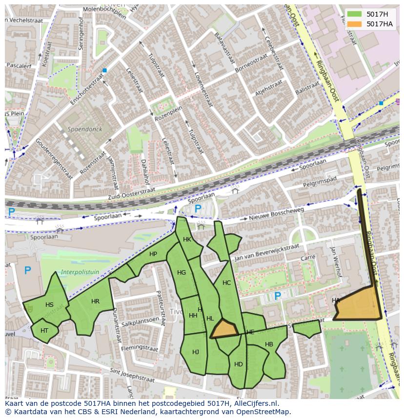Afbeelding van het postcodegebied 5017 HA op de kaart.