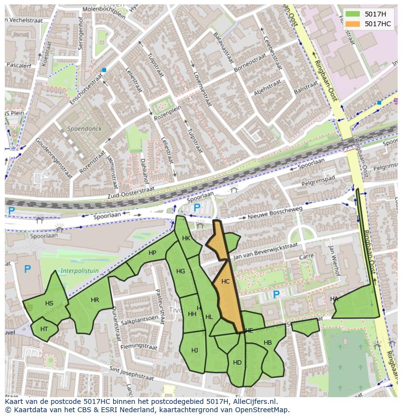 Afbeelding van het postcodegebied 5017 HC op de kaart.