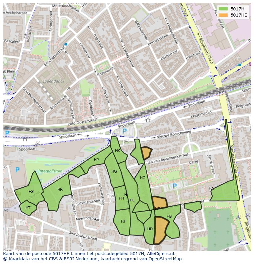 Afbeelding van het postcodegebied 5017 HE op de kaart.