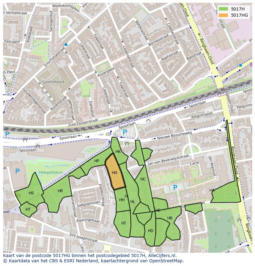 Afbeelding van het postcodegebied 5017 HG op de kaart.
