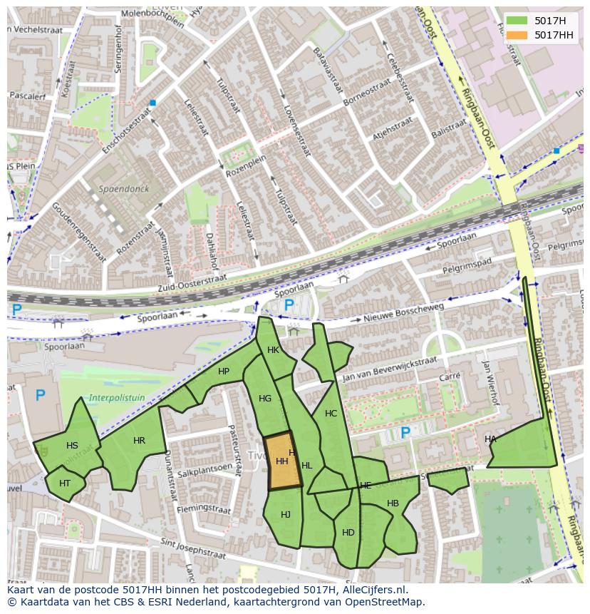 Afbeelding van het postcodegebied 5017 HH op de kaart.