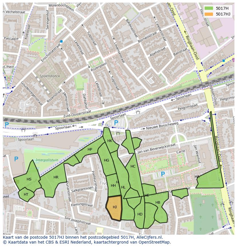 Afbeelding van het postcodegebied 5017 HJ op de kaart.
