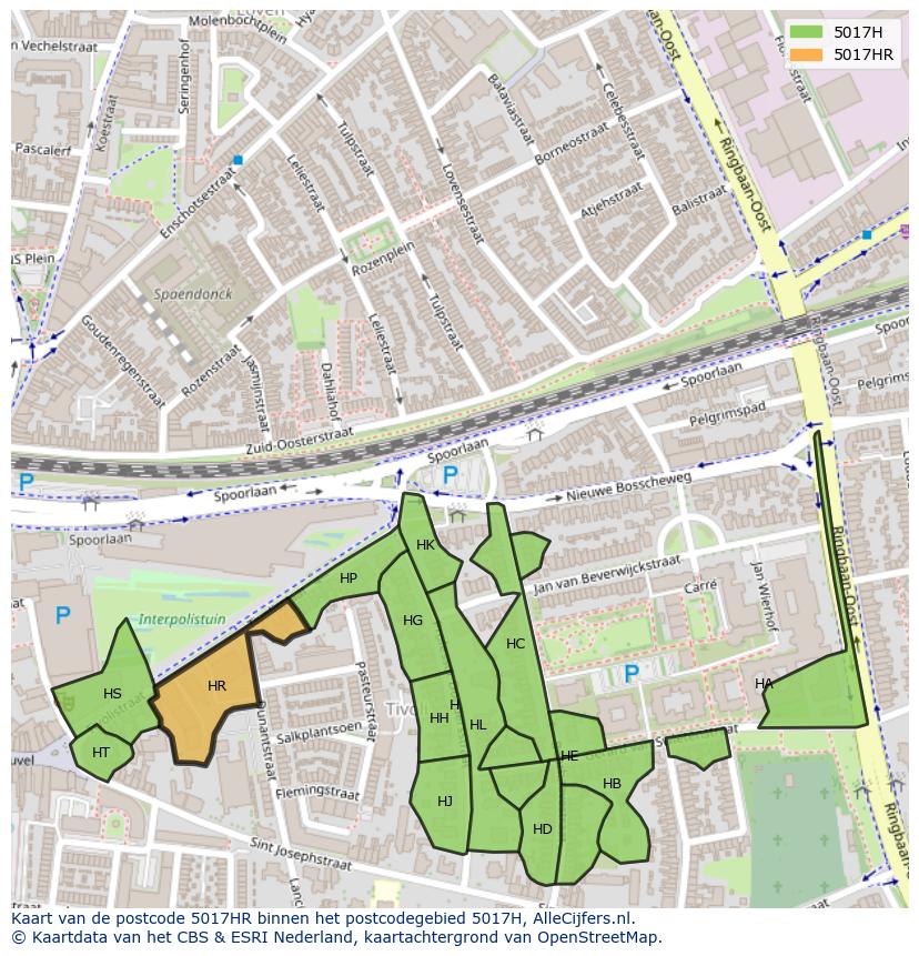 Afbeelding van het postcodegebied 5017 HR op de kaart.