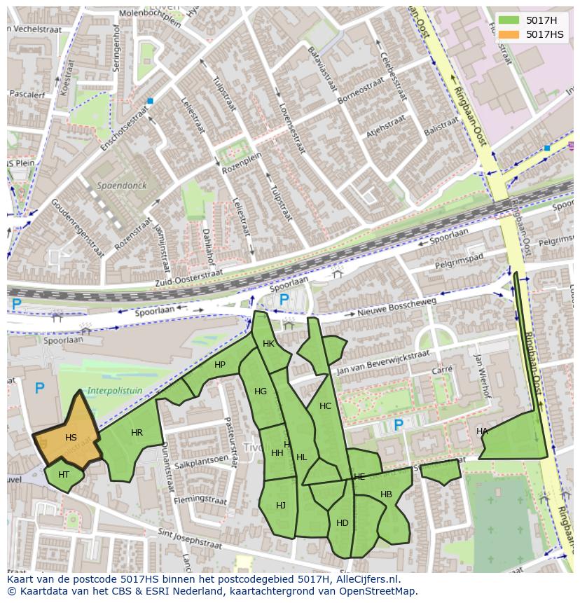 Afbeelding van het postcodegebied 5017 HS op de kaart.
