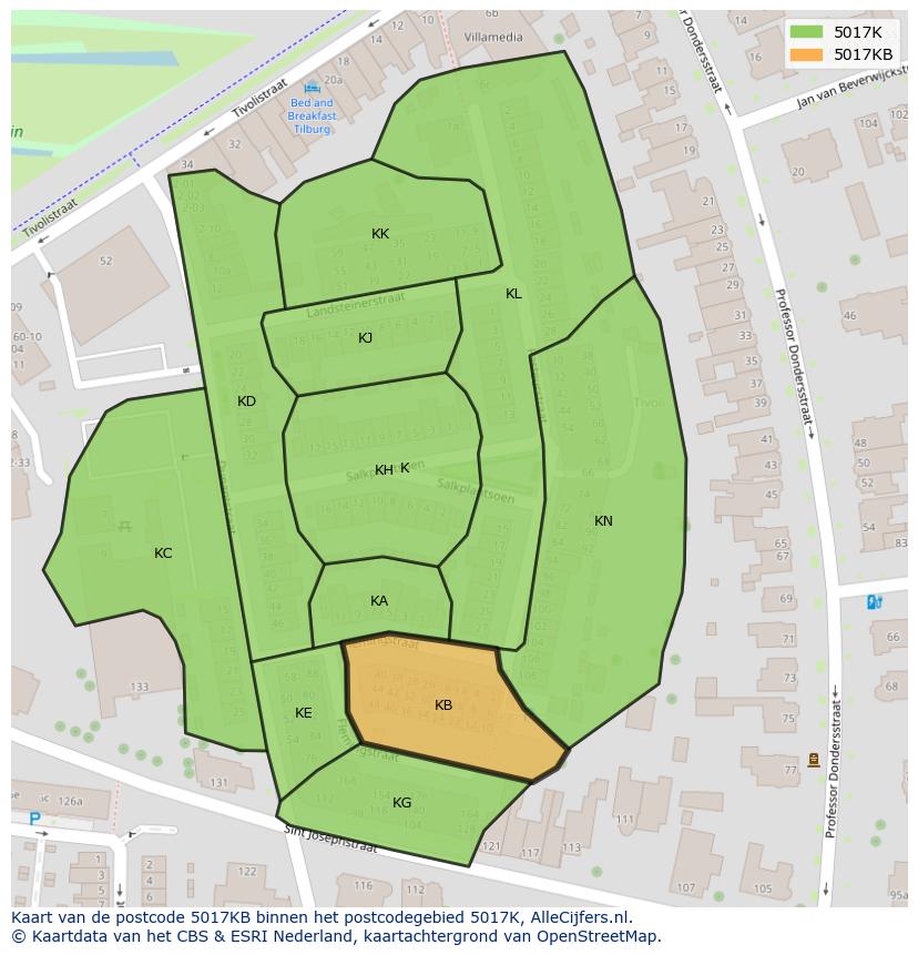 Afbeelding van het postcodegebied 5017 KB op de kaart.