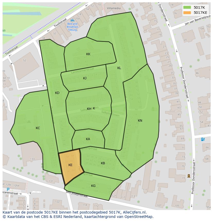 Afbeelding van het postcodegebied 5017 KE op de kaart.