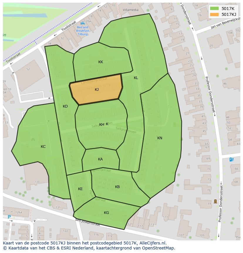 Afbeelding van het postcodegebied 5017 KJ op de kaart.